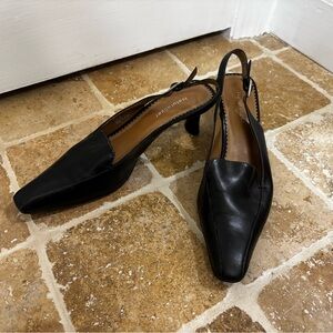 Naturalizer Black Leather Slingback Kitten Heels - Pointed Toe